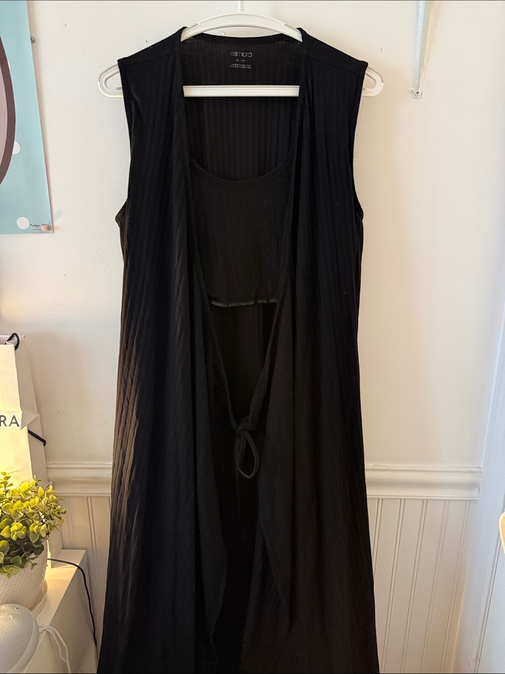 Black Sleeveless Tie-Front Maxi cardigan like dress - Women's